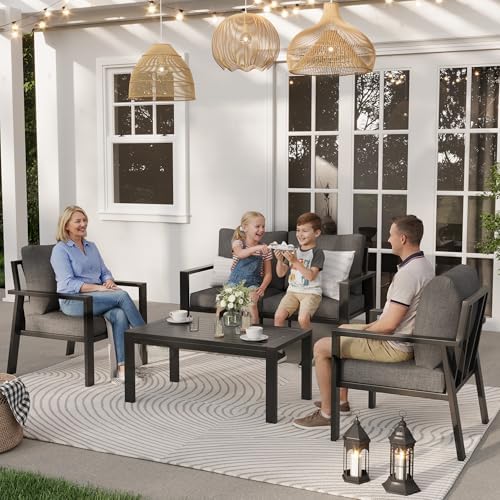 Aluminum Outdoor Patio Furniture Sets All-Weather Patio Conversation Set Sectional Sofa with Coffee Table & Cushions w/Removable Covers for for Deck Backyard Garden Poolside Balcony Porch - Image 4