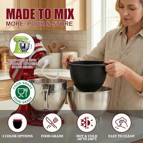 Silicone Bowl Liners for KitchenAid 5 Qt Tilt Head Mixer, 3 Pack Reusable Mixer Bowl Inserts with Lids, Non Stick Baking Accessories for KitchenAid Stand Mixer, Dishwasher Safe Food Grade Silicone - Image 5