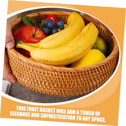 Rattan Woven Storage Basket, Vintage Khaki Fruit Snack Organizer - Image 6