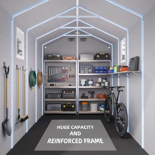 Greesum 6x10FT Plastic Outdoor Storage Shed with Floor, Light Gray - Image 3
