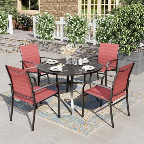 HERA'S HOUSE 5pc Patio Dining Set for 4, 42" Round Metal Table by HERASHOUSE