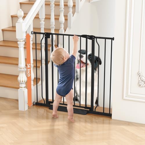34" Tall Baby Gate No Drilling, Auto Close Dog Gate Indoor, Black - Image 2