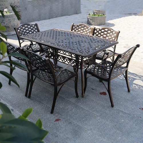 58.66" Bronze Aluminum Hollow Pattern Outdoor Dining Table, Fits 8, With Umbrella Hole - Image 2