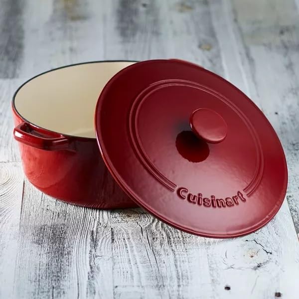 Cuisinart Chef's Classic Enameled Cast Iron Dutch Oven with Lid, Porcelain Enameled Interior, Oven Safe, Induction Compatible, 7-Quart, Round, Venice Red - Image 2