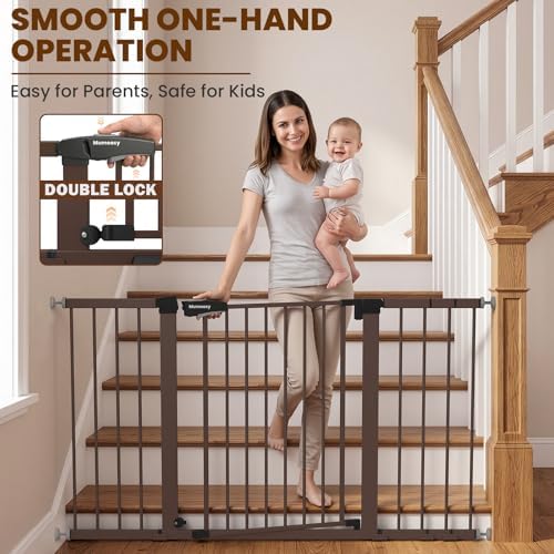 Mumeasy 29.7-54.2" Baby Gate for Stairs, Pressure Mounted Dog Gate for Doorways, Extra Wide Walk Thru Safety Pet Gate for Doors with Auto Close, Easy Install Child Gate for Hallway Indoor House, Brown - Image 5