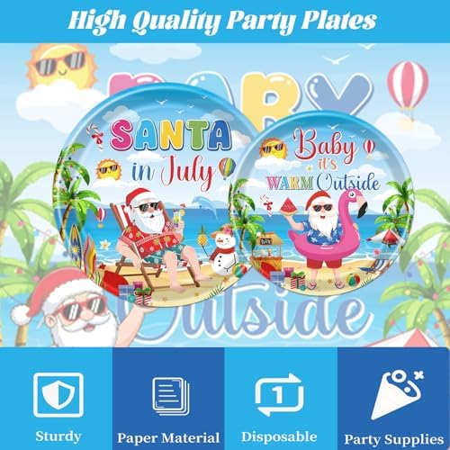 Gameza Tropical Christmas Party Decorations - 96PCS Baby It's Warm Outside Party Plates Napkins and Forks Tableware Set Disposable, Summer Santa in July Holiday Christmas Vacation Supplies Decor - Image 4
