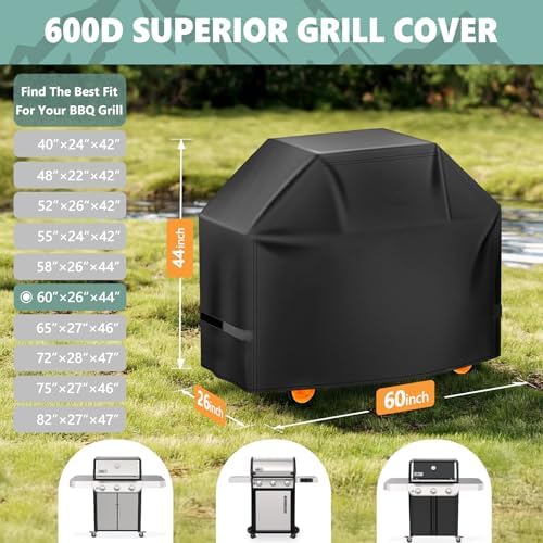 Grill Cover 60 Inch - Superior BBQ Cover for Weber Genesis 300 Series Gas Grill - 600D Outdoor Barbecue Covers for Weber Genesis ii 300, Dyna-glo, Char-Broil, Nexgrill, Monument and Brinkmann - Image 2