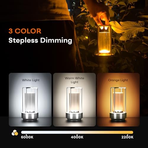 Rechargeable Cordless Small Metal Table Lamp, Stepless Dimming, 3-Color - Image 6