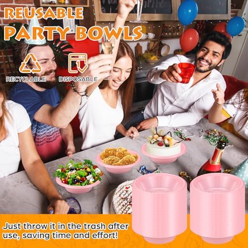 100 Pack 16oz Pink Disposable Plastic Bowls Dessert, Ice Cream, Salad, Soup Serving Cups for Party, Picnic, Food Snacks (Pink) - Image 4
