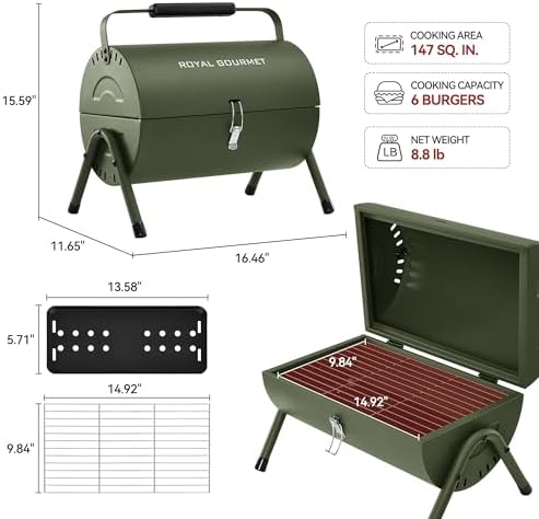 Royal Gourmet CC1015L Portable Charcoal Grill, Lid Handle, Four Air Vents - Image 3