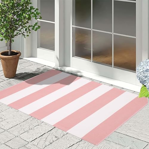 Pink and White Front Door Mat Outdoor 2'x3'Washable Layered Doormat - Image 7