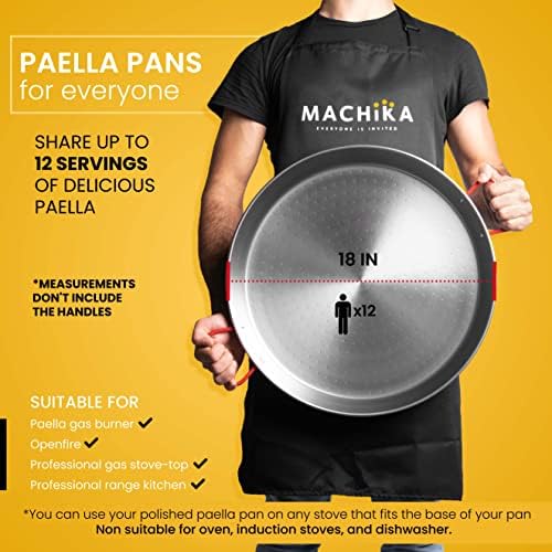 Machika Polished Paella Pan, Professional-Grade Carbon Steel Skillet for Authentic Spanish Cuisine, Durable Carbon Steel Pan with Even Heat Distribution, Convex Design, 18 inches/12 Servings - Image 3