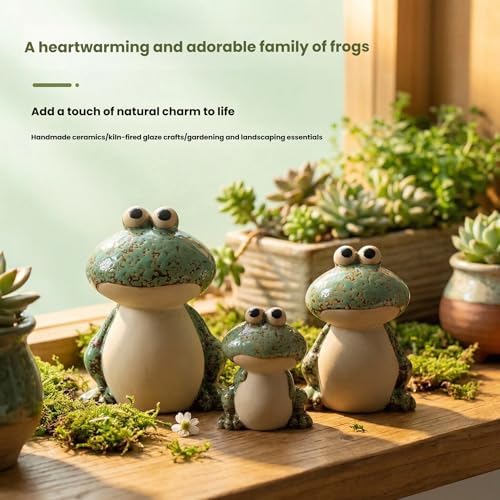 Frog Garden Decor Set of 3,Funny Cute Ceramic Frog Garden Statues Yard Decoration Outdoor Holiday Decorations,Ideal Ornament for Outside Pond Pool Patio Front Porch Backyard (Green) - Image 5