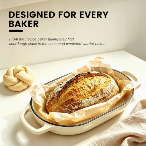 Oval Cast Iron Dutch Oven, Sourdough Bread Baking Pan with Lid, White - Image 4