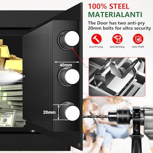 1.3 Cubic Feet Small Fire Safe Box for Home, Fireproof Safety Lock Box with Digital Keypad, Spare Keys and Removable Shelf, Personal Security Home Safes for Money, Jewelry, ID Documents - Image 3
