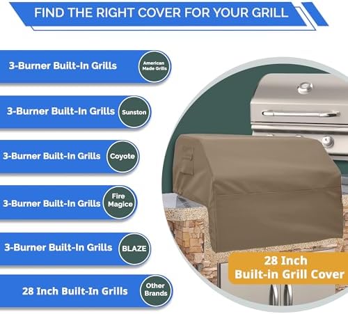 Covers & All Built-in Grill Cover for Outdoor Grill – Heavy Duty 12 oz Waterproof Built-in BBQ Grill Cover, PVC-Coated Polyester with Elastic Hem for Snug Fit (42 x 28 x 14 inches, Beige) - Image 3