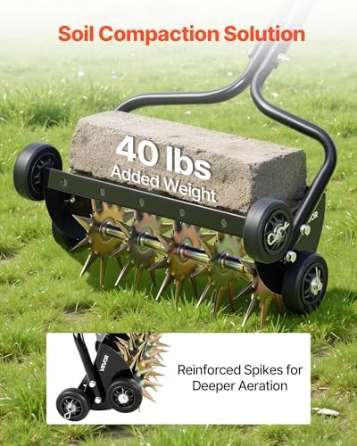 VEVOR Lawn Aerator, 18 in Manual Push Spike Aerator with 4 Wheels & Handle, Heavy Duty Grass Aerators, Supports 40 lbs Added Weight, Rolling Lawn Aeration Tool for Garden Yard Aeration Soil Health - Image 2