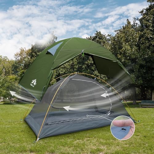 Night Cat 2-Persons Backpacking Tent: Waterproof Lightweight Camping Tent for Two People Hiking Outdoor Mountain with Aluminum Poles and Rainfly Green - Image 2