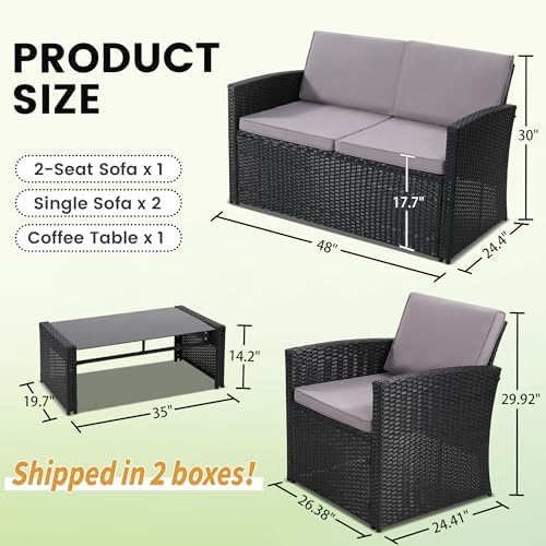 KROFEM 4 Piece Patio Furniture Set, Outdoor Wicker Conversation Set - Image 6