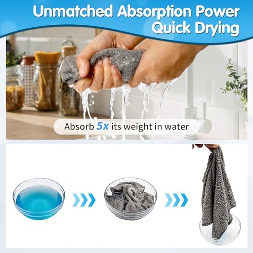 FIXSMITH Grey Microfiber Cleaning Cloth -Pack of 8, Highly Absorbent Cleaning Rags, 16"X12" All Purpose Cleaning Towels for Housekeeping, Kitchen, Car, Lint Free and Reusable Microfiber Towels - Image 6