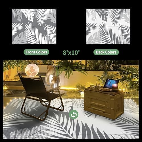 GENIMO Outdoor Rug, Waterproof Plastic Rugs for Patio, 8'x10' Led Grey - Image 2