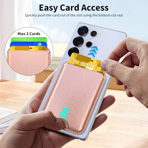 Magnetic Wallet for Samsung Galaxy S26 S25 S24 Series, Fold 8 Ultra with Magsafe Case, for iPhone 18-12 Series, RFID Blocking Leather Magnetic Card Holder | Holds 3 Cards | Rose Gold - Image 3