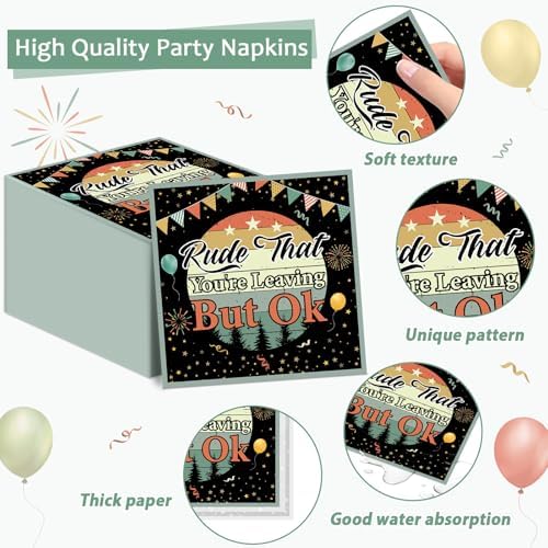 96PCS Rude That You're Leaving But OK Paper Plates and Napkins Vintage Farewell Retirement Party Supplies We Will Miss You Tableware Set for 24 Guests for Women Men Office Retirement Decorations - Image 4