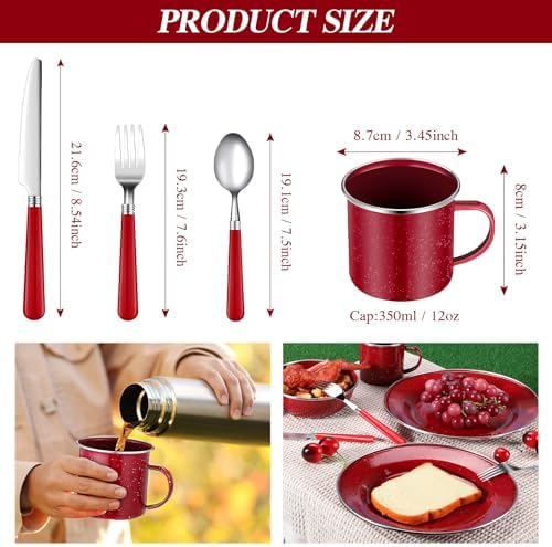 Nuogo 12 Pcs Enamel Camping Tableware Set Dinnerware Kit - Image 2
