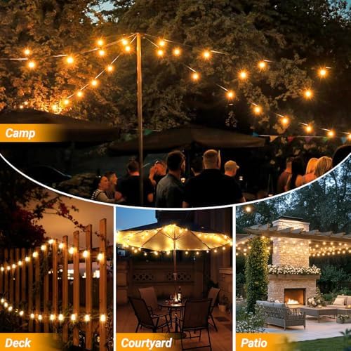 LAMPHOME LED Outdoor String Lights 100FT Patio Lights with 52 Shatterproof ST38 Vintage Edison Bulbs, Outside Hanging Light Waterproof for Porch, Deck, Garden, Backyard, Dimmable 2700K - Image 2
