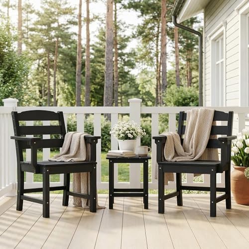 Patio Dining Chairs Set of 6, 350lbs Heavy Duty HDPE Outdoor Chair with Extra-Wide Seat & High-Back, All-Weather Garden Armchair with Integrated Armrests, Wood-Look Seating for Backyard, Deck (Black) - Image 3