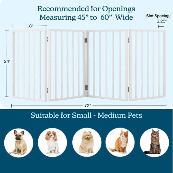 Pet Gate - 4-Panel Indoor Foldable Dog Fence for Stairs, Hallways or Doorways - 72x24-Inch Retractable Wood Freestanding Dog Gates by PETMAKER (White) - Image 2