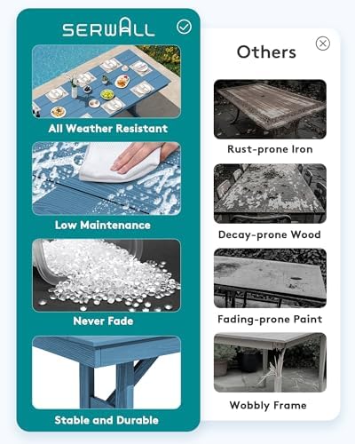 SERWALL Outdoor 84" HDPE Rectangular Dining Table for 6-8,All-Weather,Blue - Image 4