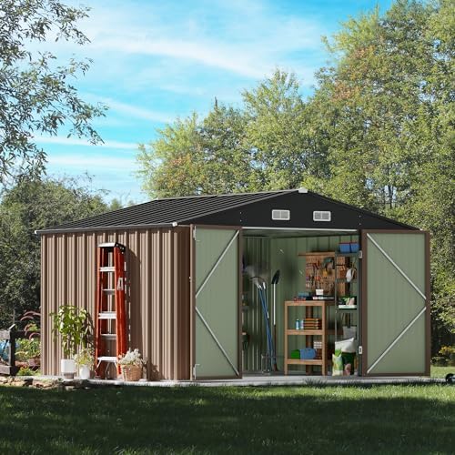 Devoko 10x8 FT Outdoor Storage Shed, Brown - Image 3