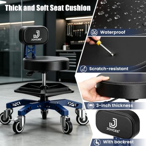 Robust Steel Rolling Shop Stool with Wheels, Mechanic Stool Seat - Image 5