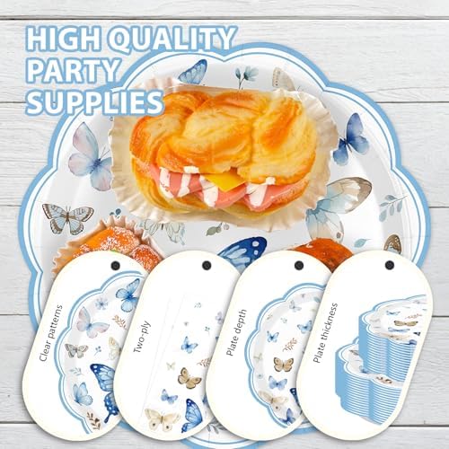 Blue Butterfly Butterflies Scalloped Party Decorations, Serves 24 - Image 3