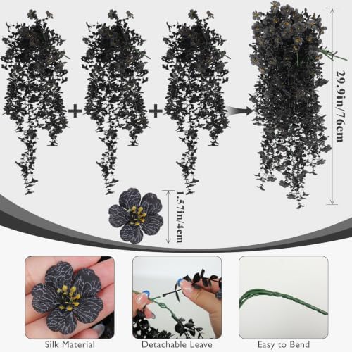 RECUTMS Black Hanging Flowers 3Pcs Artificial Petunias for Outdoors - Image 2