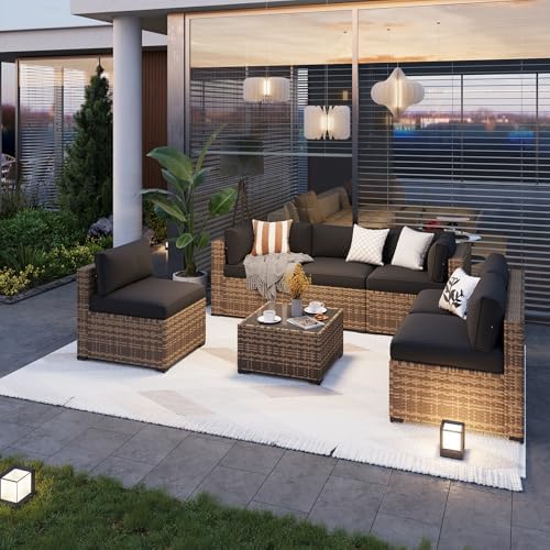 Aoxun Patio Furniture Sets, 7-Piece Outdoor Furniture with Thick Cushions, Wicker Conversation Set Sectional Sofa for Backyard, Poolside, Garden - Image 2