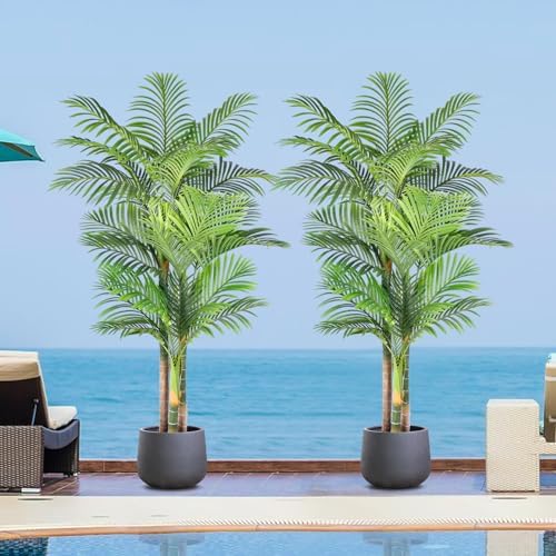 6ft Tall Triple Golden Cane Palm Artificial Tree 72inch Large Tropical Palm Tree UV Resistant Fake Plant in Pot for Indoor Outdoor Big House Living Room Outside Patio Office Home Decor 2Pack by Keeplush