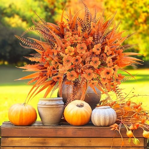 Faux Fall Flowers Outdoor, 16Pcs Artificial Fall Flowers UV Resistant Autumn Plastic Flowers Plants Fall Greenery Shrubs for Outside Porch Patio Garden House Thanksgiving Decor - Image 6