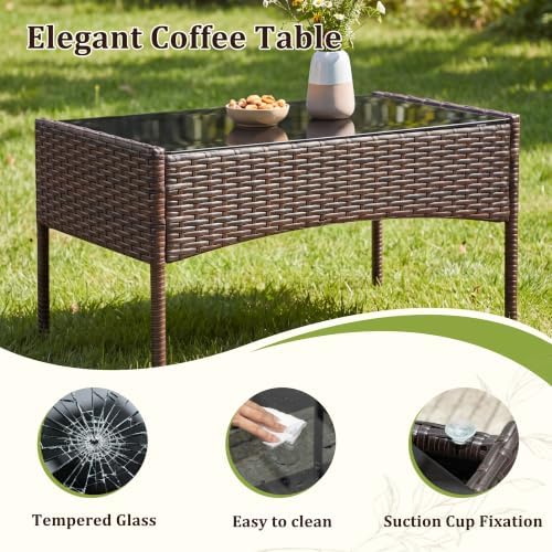 Greesum 4 Pieces Patio Furniture Conversation Sets,Brown and Blue - Image 5