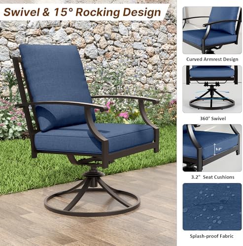 ALAULM 9-Piece Patio Dining Table and Chairs for 8 Outdoor Dining Set with 2 Swivel Chairs Patio Dining Sets with Rectangular Metal Table with Umbrella Hole for Patio, Backyard, Garden-Dark Blue - Image 4