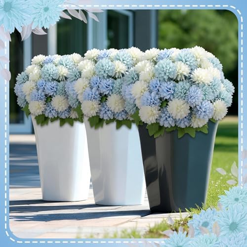 XunYee 12 Pcs Blue Artificial Flowers for Outdoor,Silk Chrysanthemums - Image 4