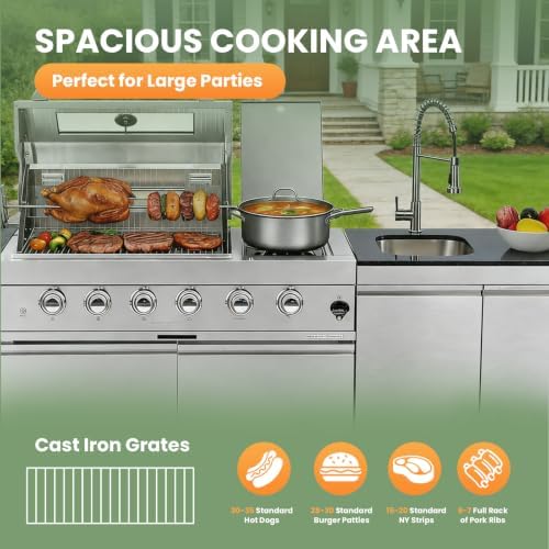 79" Modular Outdoor Kitchen with 4 Burners 72,000 BTU Natural Gas Grill,Rotisserie Oven,Side Burner,Sink & Marble Countertop.Gas Grill for Backyard and Patio.(Natural Gas) - Image 4