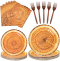 96Pcs Rustic Wood Grain Slice Paper Tableware Set for 24 Guests by Lianxuia