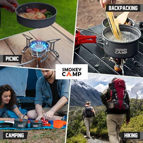 Smokey Camp Camping Cookware Mess Kit Set with Stove - Backpacking Camping Pots and Pans Set, All in One Non-Stick Camping Cooking Set, Portable Stove, Hiking, Picnic, Outdoor & Camping Cookware Set - Image 6