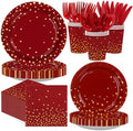 168Pcs Burgundy Fall Maroon and Gold Party Supplies Serves 24 by Greencian