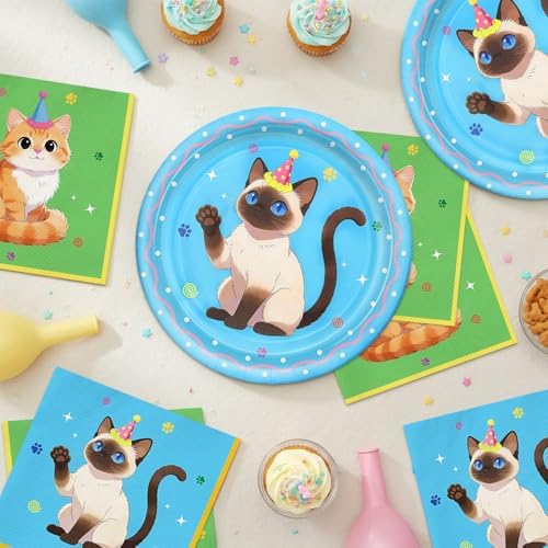40pcs Cute Cat Birthday Party Supplies Colour Cat Plates and Napkins for Girl Kitten Baby Shower Pet Lover Gifts Decorations,Suitable for 20 Guests - Image 6