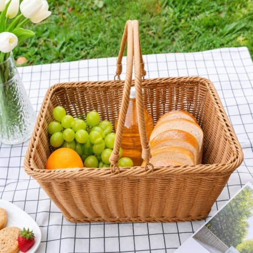 2‑Pack Large Poly Wicker Baskets, Handwoven PVC Picnic Storage with Handles - Image 6