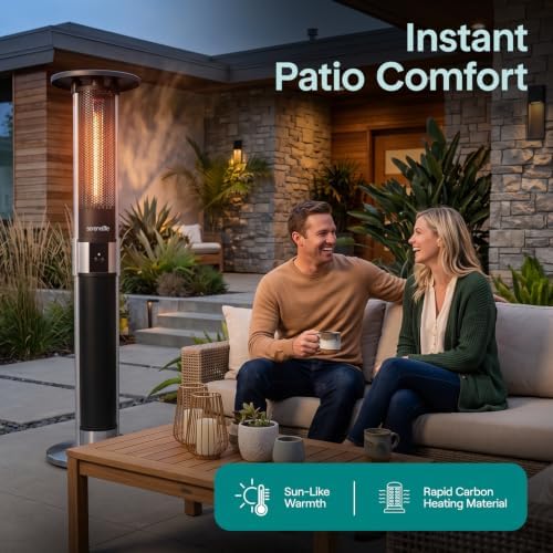 SereneLife Infrared Patio Heater, Electric Patio Heater for Indoor/Outdoor Use, Portable Tower Heater with Remote Control, 1500 W, for Restaurant, Patio, Backyard, Garage, Decks (Black) - Image 2