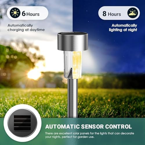 GIGALUMI 16 Pack Solar Lights Outdoor Waterproof, Stainless Steel - Image 6